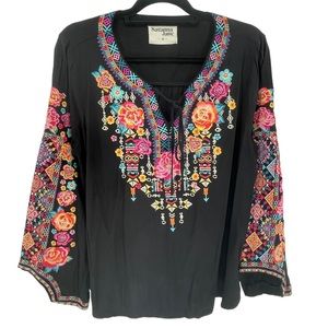 Savanna Jane Boho Black Brightly Colored Embroidered Tunic/Blouse - Sz 1x